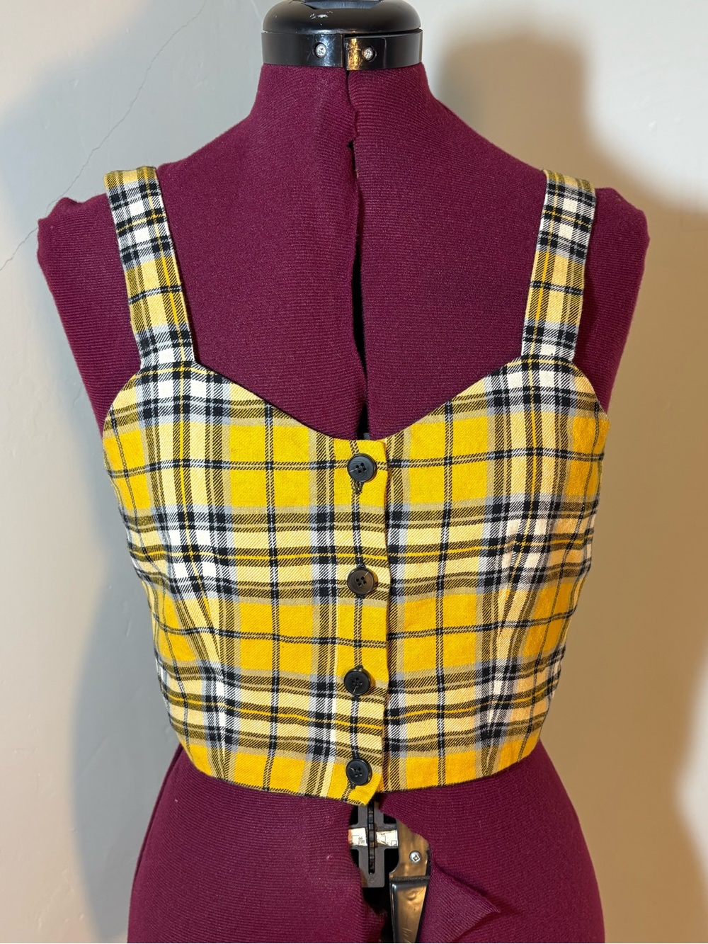 Clueless yellow woven cotton plaid top like new Maje brand small